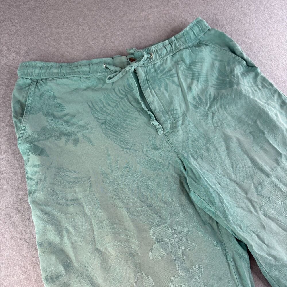 Vintage Turquoise Silk Blend Tropical Capri Pants Size M(10-12) Boho Lightweight